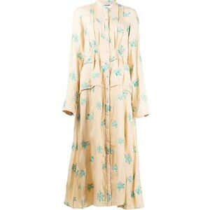 JIL SANDER Embroidered Floral Midi Neutral Shirt Dress